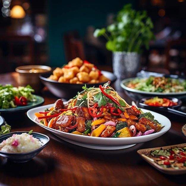 een foto van een tafel met heerlijk Aziatisch eten in een Azië restaurant