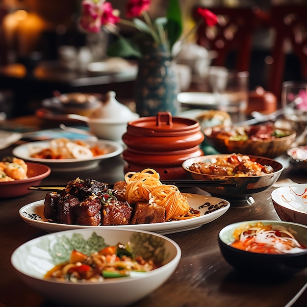 een foto van een tafel met heerlijk Aziatisch eten in een Azië restaurant