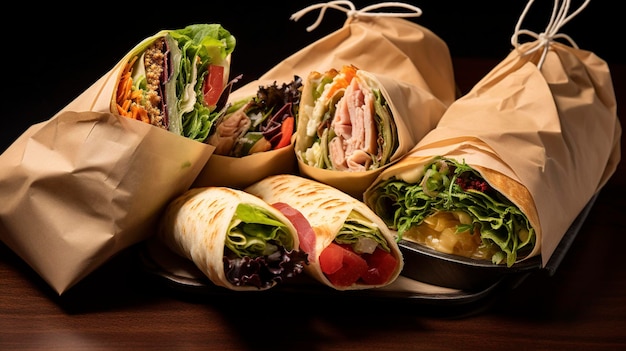 Een foto van een take-out tas met Gourmet Sandwiches en Wraps