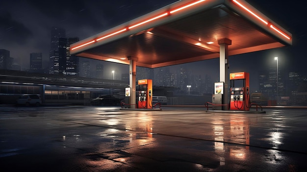 Een foto van een tankstation voor autoverhuur