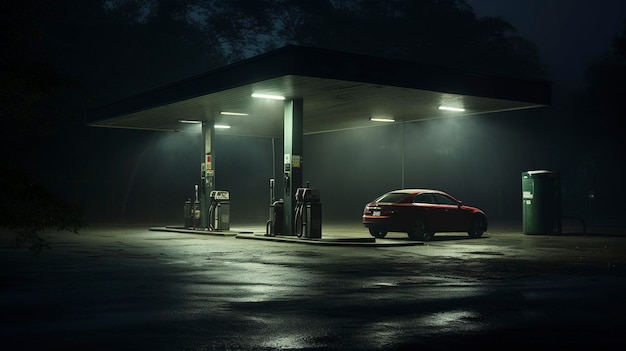 Een foto van een tankstation voor autoverhuur