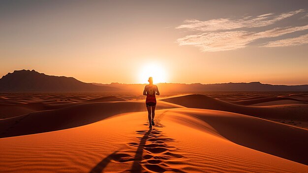 Foto een foto van een trailrunner die in het woestijnzand loopt