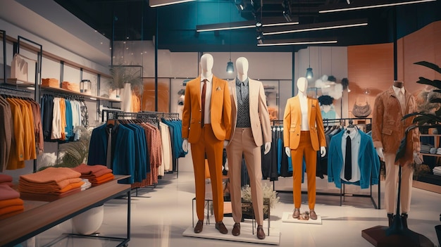 Een foto van een trendy kledingwinkel met mannequins