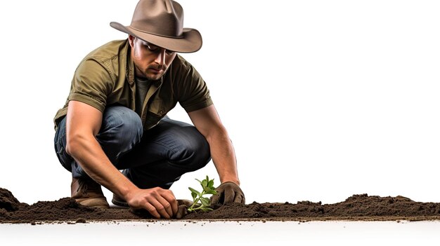 Een foto van een tuinier die zaden plant