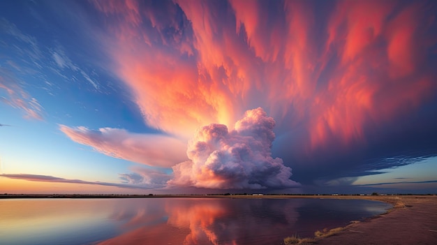 Een foto van een uitbarsting van kleur in de dramatische wolkenlucht