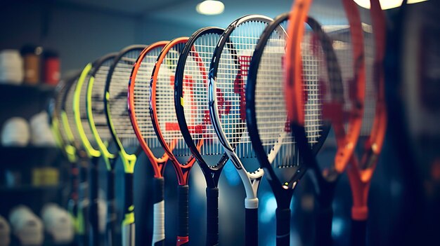 Foto een foto van een verzameling tennisrackets in een sport