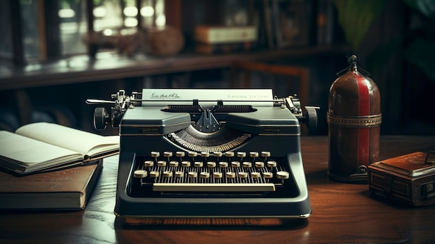 Een foto van een vintage typemachine op een bureau