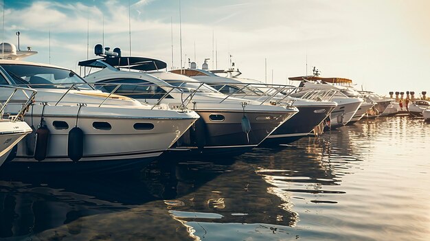 Een foto van een vloot huurboten bij een jachthaven