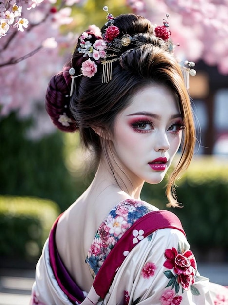 een foto van een vrouw die een Japanse kimono draagt