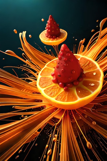 Een foto van een vrucht met sinaasappels en waterdruppels.