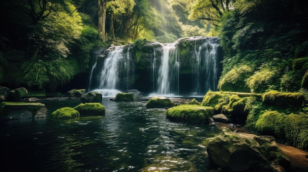 Een foto van een waterval met cascade water