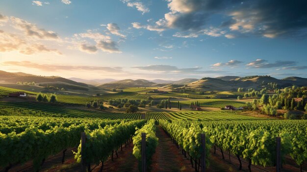 Een foto van een wijngaard die duurzame en biologische wijnbouw gebruikt