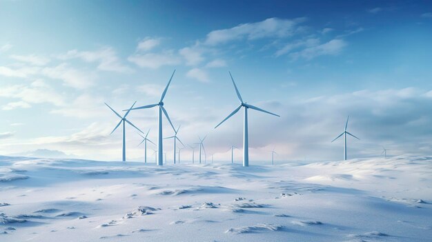Een foto van een windturbine op een besneeuwd landschap