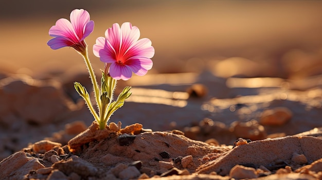 Een foto van een woestijn wilde bloem droge grond