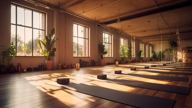 Een foto van een yogastudio met zonnegroetposes