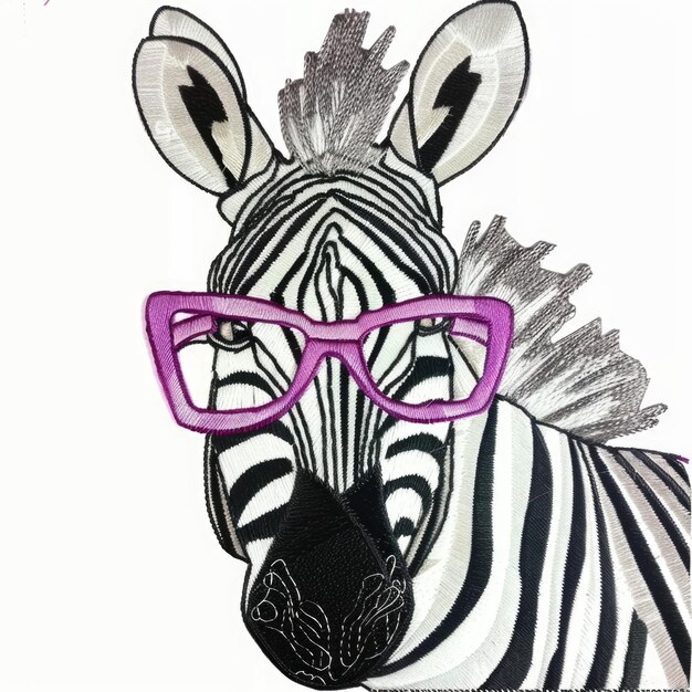 Foto een foto van een zebra die een bril draagt op een witte achtergrond borduurwerk op een wite achtergrond