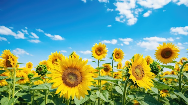 een foto van een zonnebloemveld heldere bloemen heldere hemel