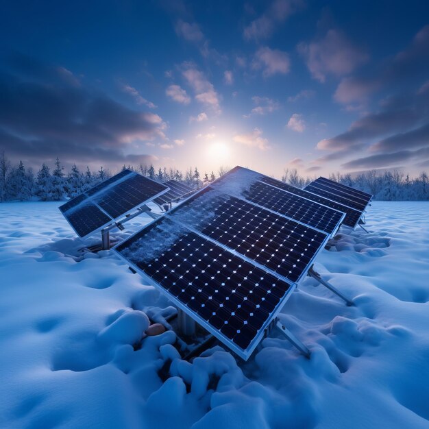 Een foto van een zonnepaneel in de sneeuw