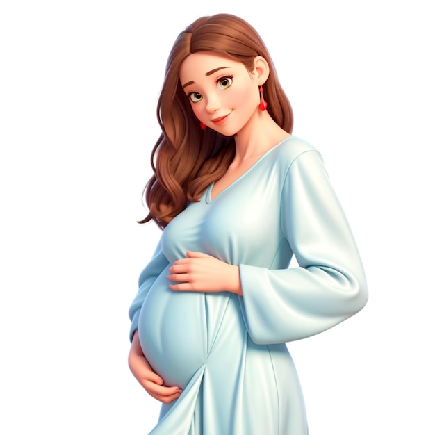 een foto van een zwangere vrouw met een blauwe jurk aan