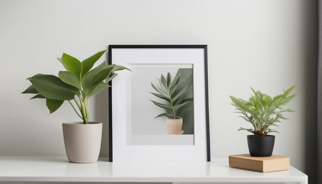 Een foto van frame voor witte muur en planten