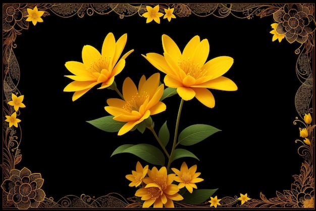 Een foto van gele bloemen met een zwarte achtergrond