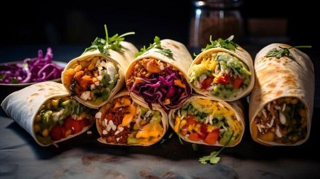 Een foto van heerlijke taco's en burritos