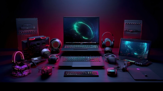 Een foto van hoogwaardige gaminglaptops en accessoires