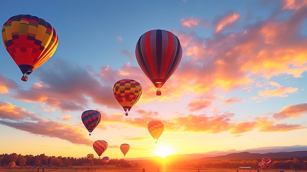Een foto van kleurrijke heteluchtballonnen met silhouet