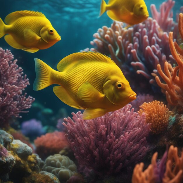 Een foto van levendige tropische vissen onder water