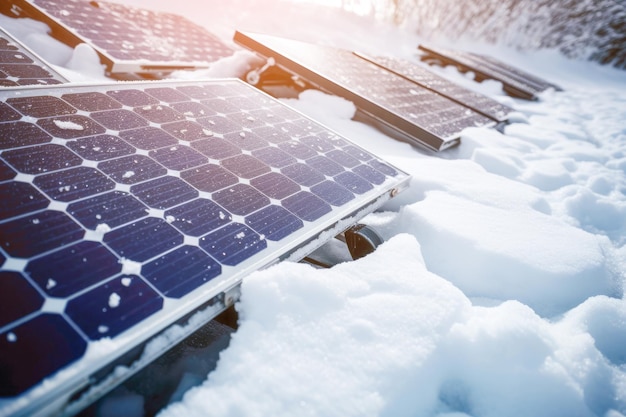 Een foto van met sneeuw bedekte zonnepanelen onderstreept de uitdaging van het op peil houden van de energieproductie uit fotovoltaïsche systemen in de winter