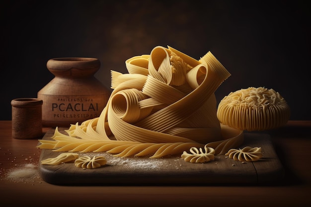 Een foto van pasta met een gezicht gemaakt van pasta