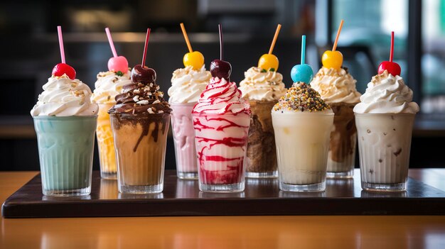 Een foto van romige milkshakes en floats