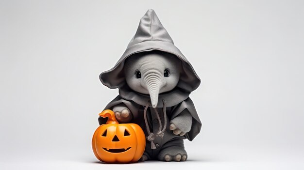 een foto van schattige olifant gebruikt heksenhoed voor halloween-feest