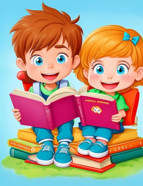 een foto van twee kinderen die boeken lezen met het woord het woord op de voorkant