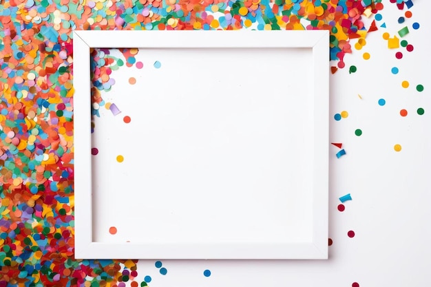 Foto een fotoframe omringd door kleurrijke confetti