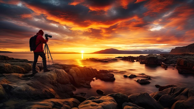 Een fotograaf die een foto maakt op het strand