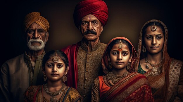 Een fotoportret met traditionele Indiase familie maken met generatieve AI