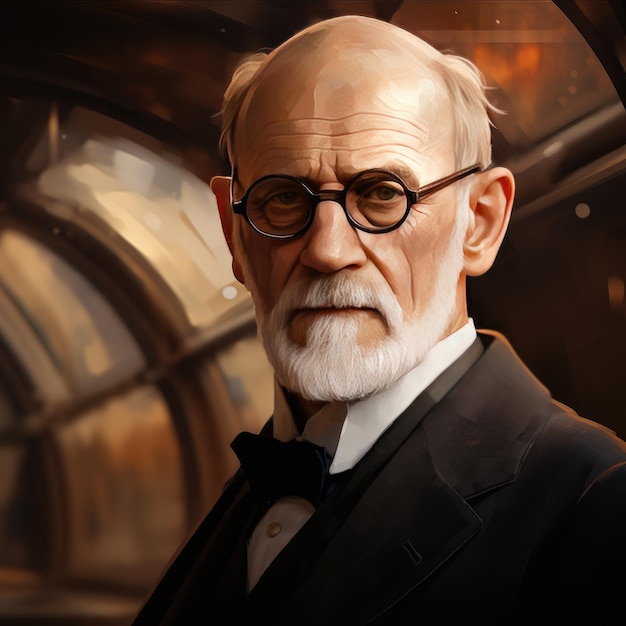 Een fotorealistisch 4K-portret van Freud met een wazige achtergrond
