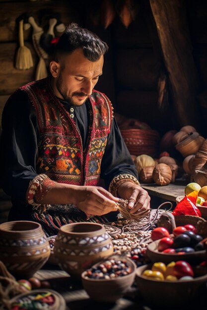 een fotoshoot van handgemaakte Martisor die wordt gemaakt