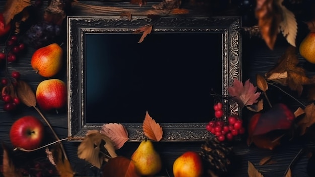 Een frame met herfstbladeren en een plek voor een foto.
