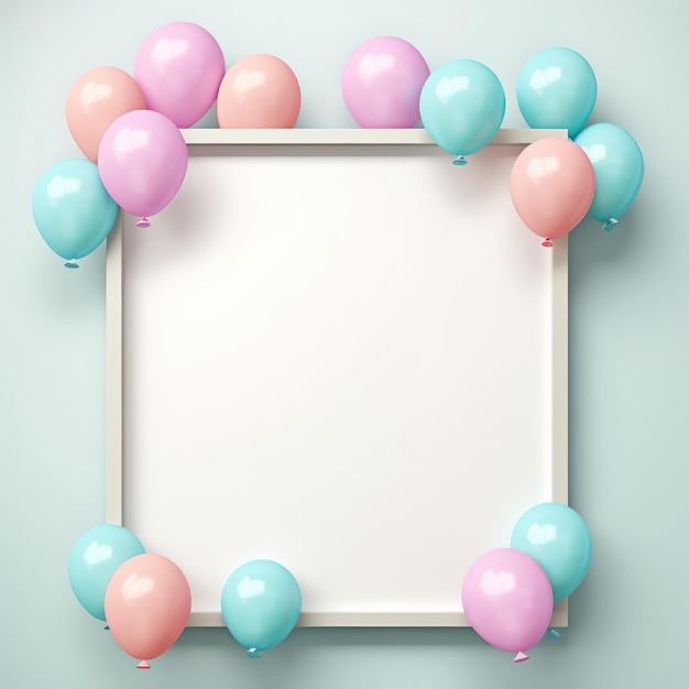 Een frame met kleurrijke ballonnen erop en een afbeelding van een frame met een blauwe achtergrond.