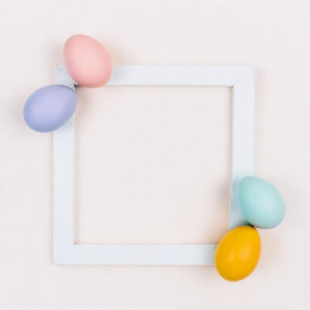 een frame met kleurrijke paaseieren erop en kleurrijke eieren onderaan