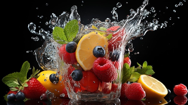 Een fruit dat in een met water gevuld glas spat