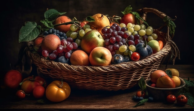 Een fruitmand met een bos fruit erop