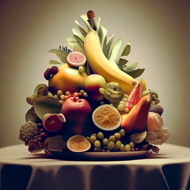 Foto een fruitschaal met een groot stuk fruit erop