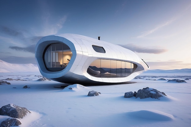 Een futuristisch huis in de toendra toekomstige architectuur huisontwerp