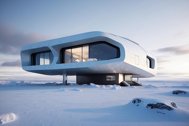 Een futuristisch huis in de toendra toekomstige architectuur huisontwerp