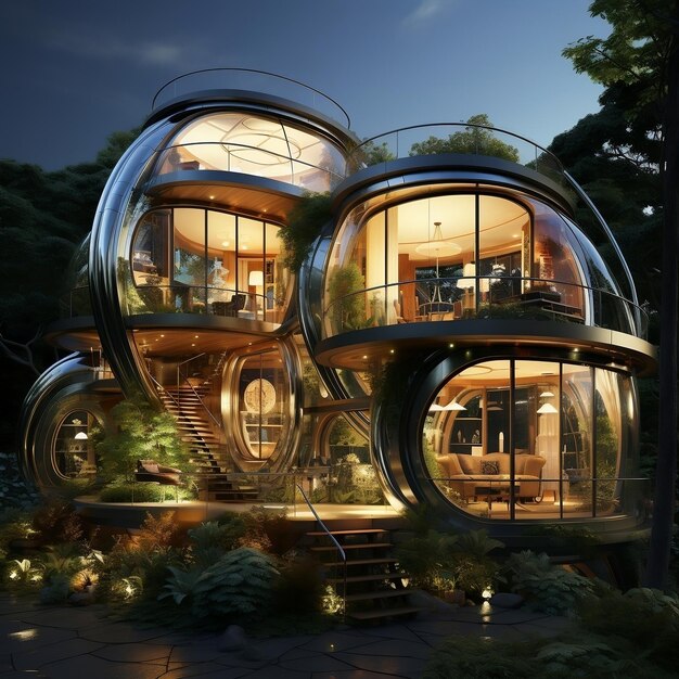 Foto een futuristisch huis in een futuristische stijl.