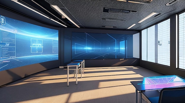 Een futuristisch klaslokaal met holografische displays is geïntegreerd in de leerervaring