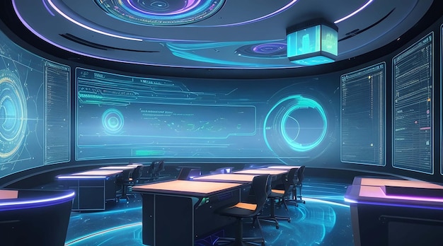 Een futuristisch klaslokaal met holografische displays is geïntegreerd in de leerervaring